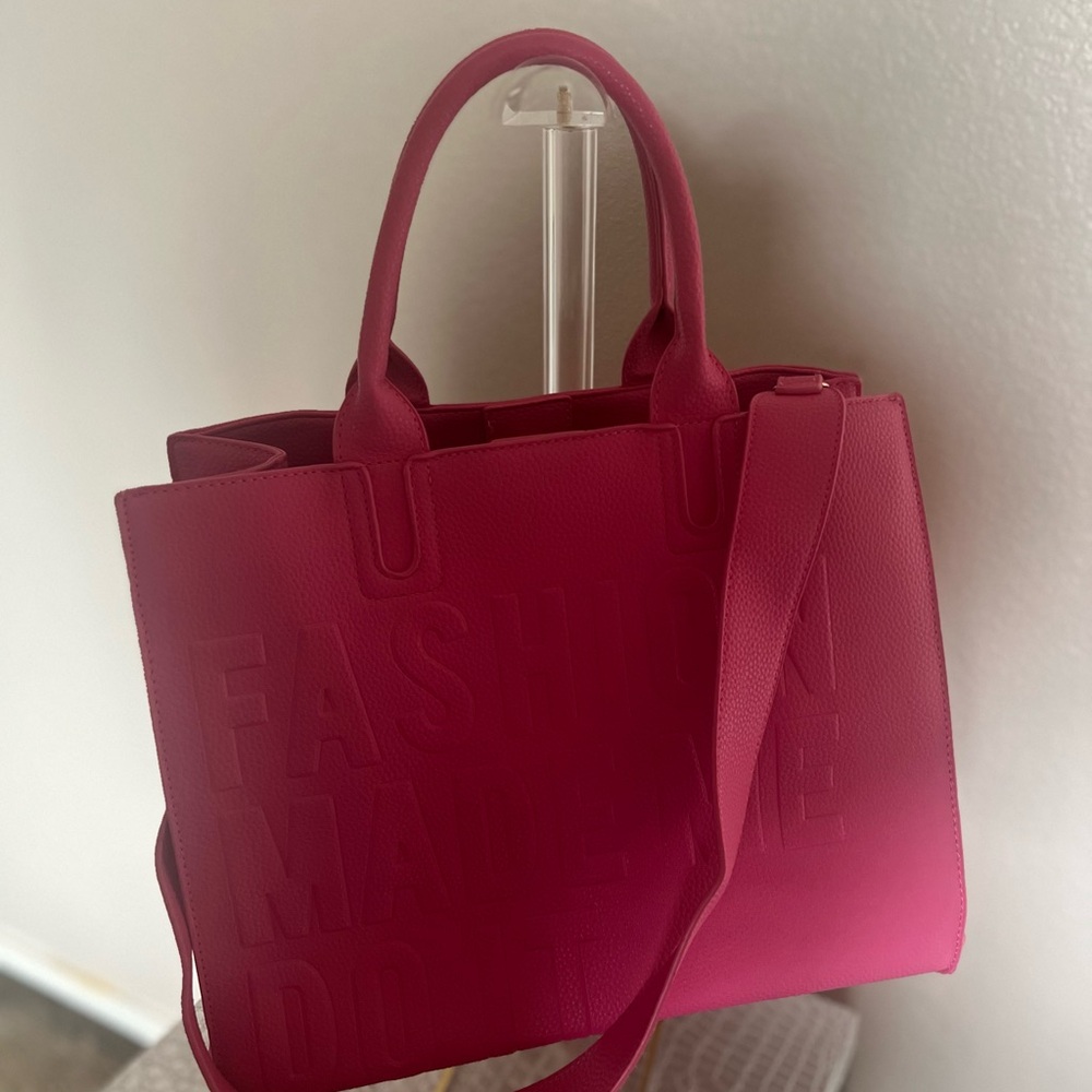 HOUSE OF REHAB  BLACK OWNED Pink FAUX LEATHER PEBBLE MEDIUM tote - Picture 9 of 17